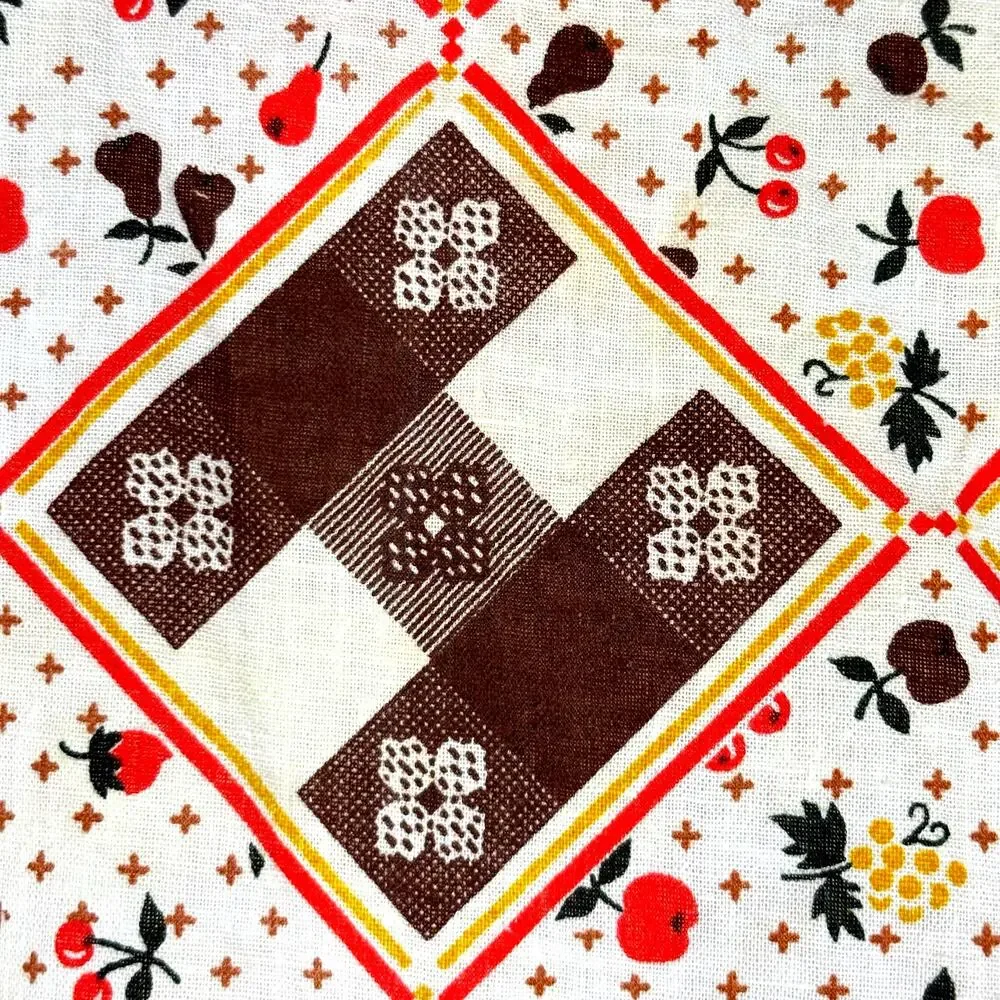Brown White Fruit Apron Vintage Large Pockets Handmade Picnic Small Child Size